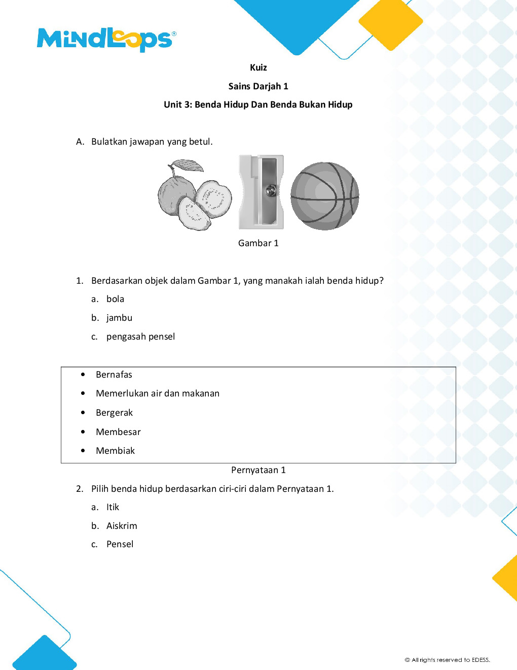 Unit 3 - Benda hidup dan benda bukan hidup